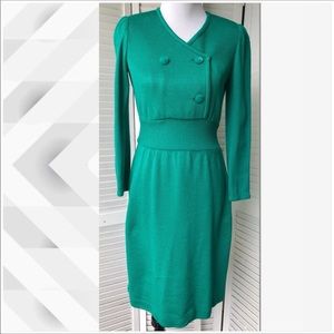 Vintage Leslie Fay Emerald Knit Dress Sz 6
